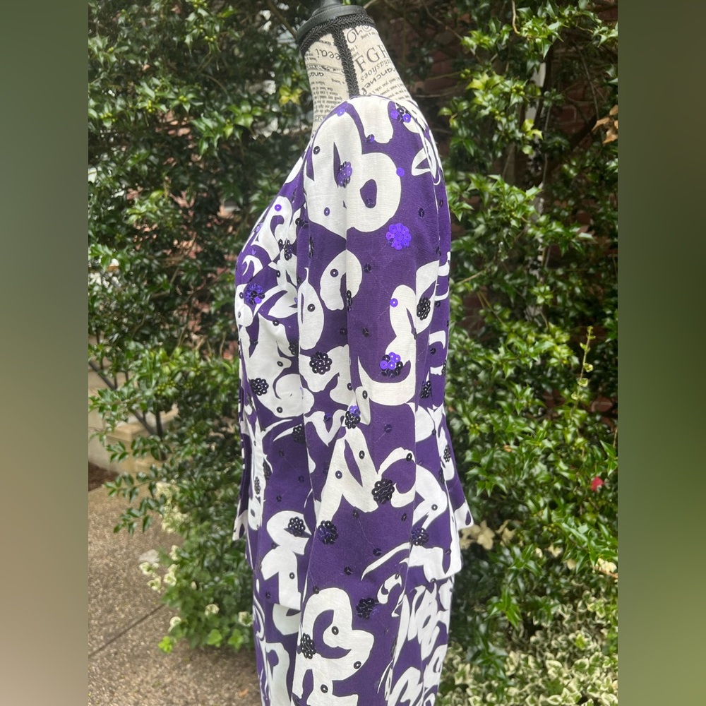 Vintage Rimini Purple and White sequined Skirt Suit Size 12 Fits 6-8 - Picture 14 of 16